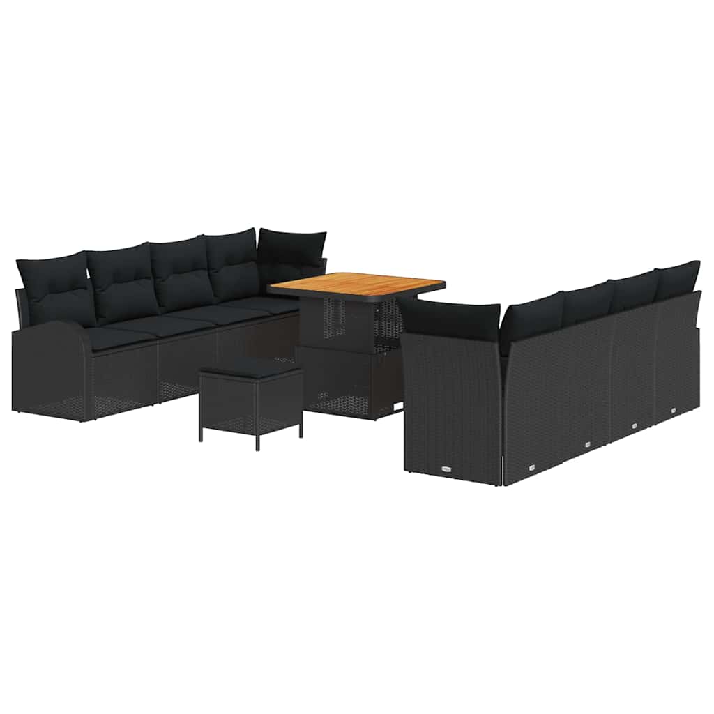 Havesofa Sæt 11 pcs Sort Polyrattan, stål og massivt akacietræ