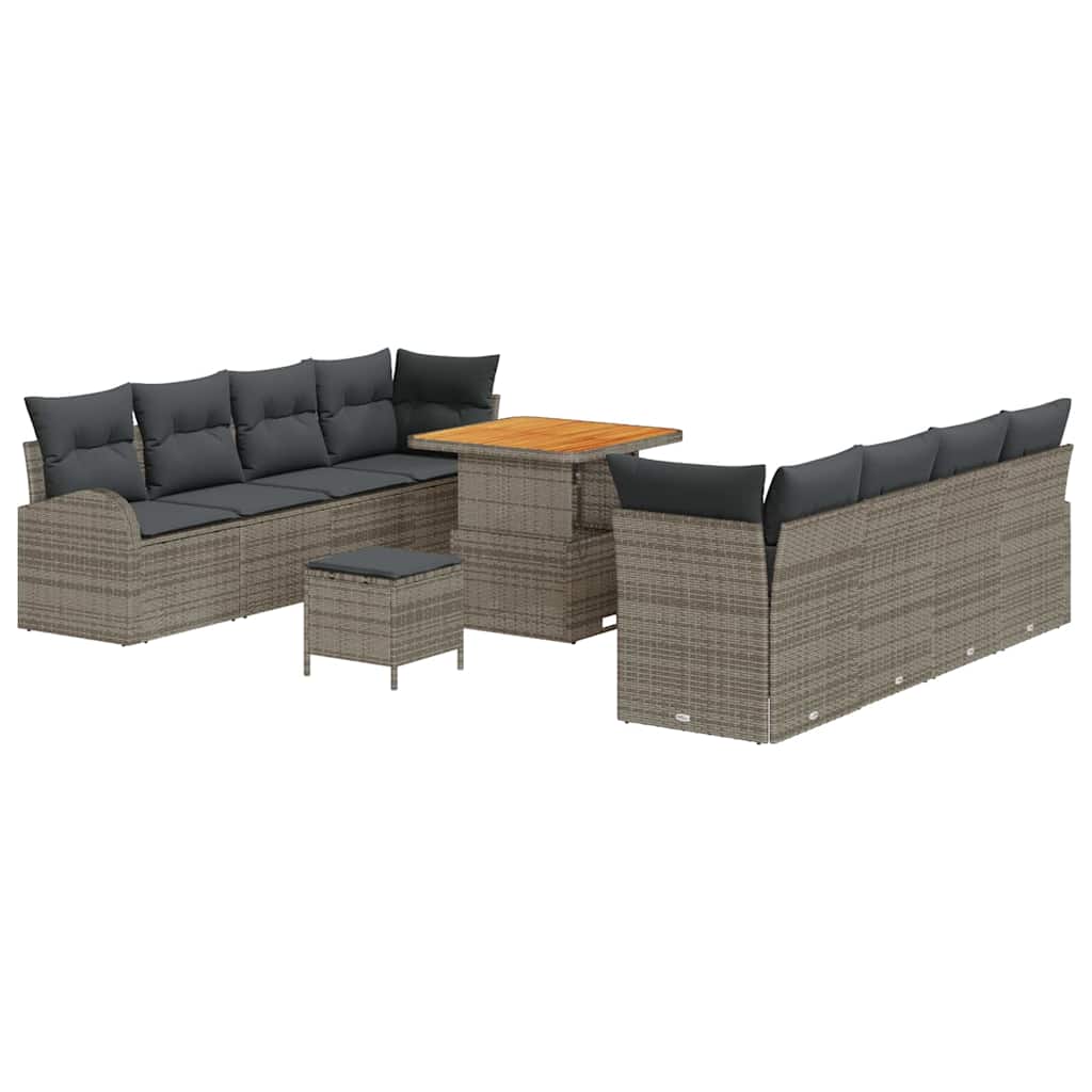 Havesofa Sæt 11 pcs Grå Polyrattan, stål og massivt akacietræ