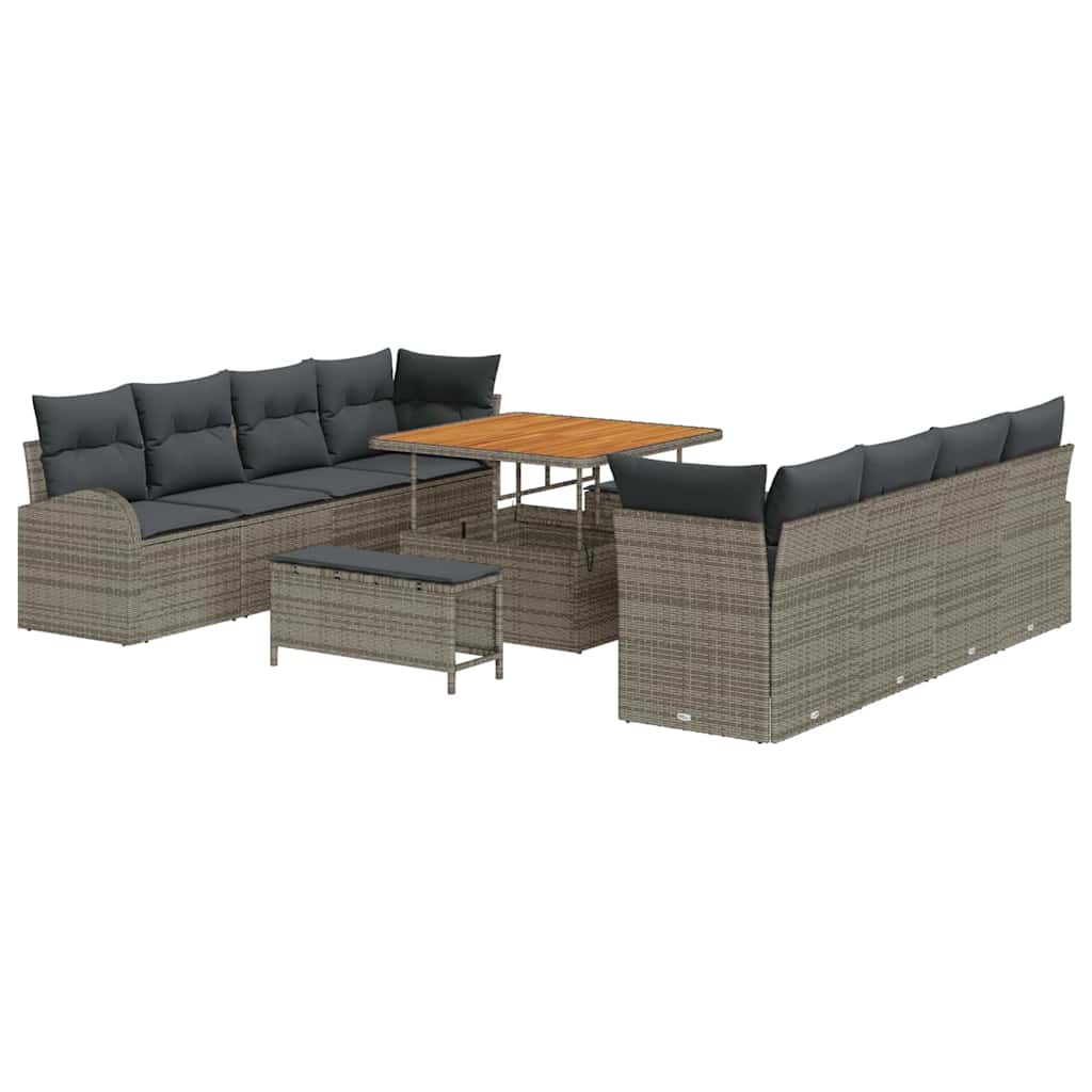 Havesofa Sæt 11 pcs Grå Polyrattan, stål og massivt akacietræ