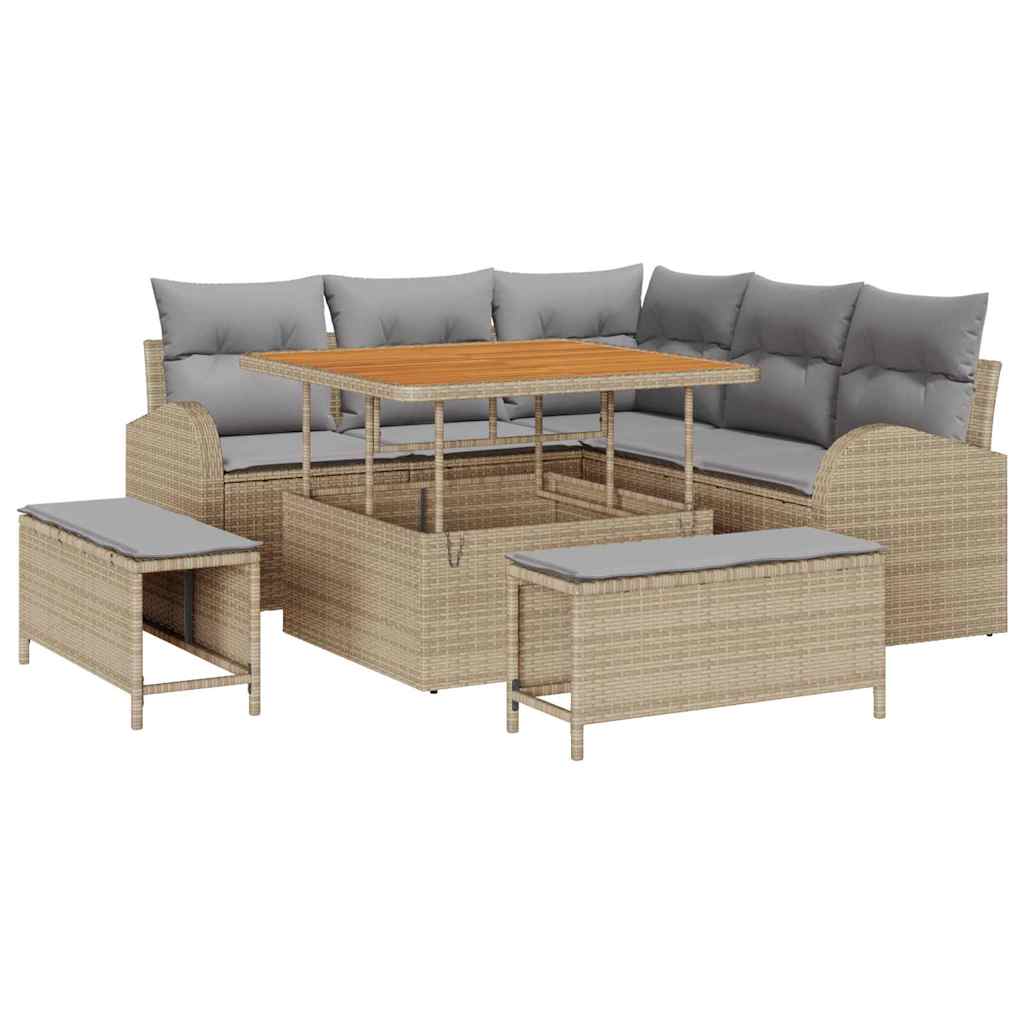 Havesofa Sæt med pude med opbevaring 8 pcs Beige og lys grå