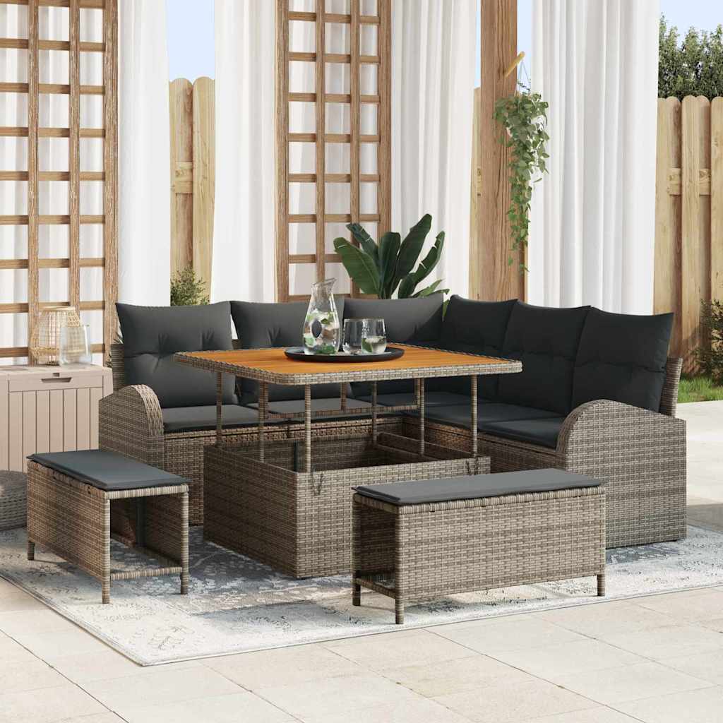Havesofa Sæt 8 pcs Grå Polyrattan, stål og massivt akacietræ