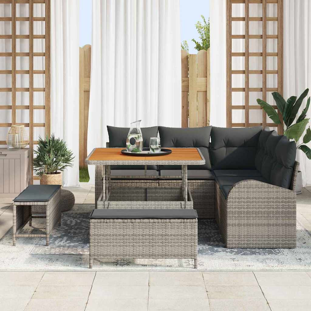 Havesofa Sæt 8 pcs Grå Polyrattan, stål og massivt akacietræ