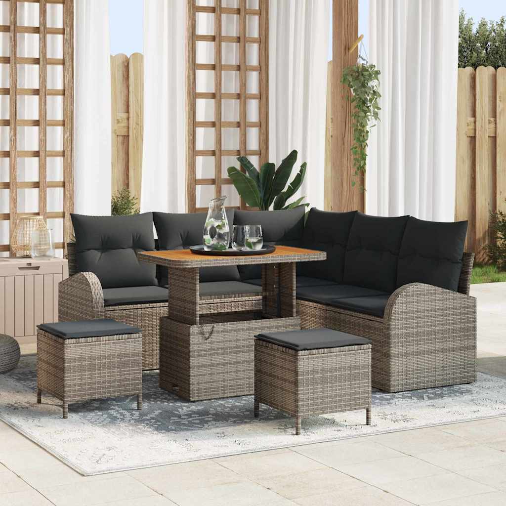 Havesofa Sæt 8 pcs Grå Polyrattan, stål og massivt akacietræ