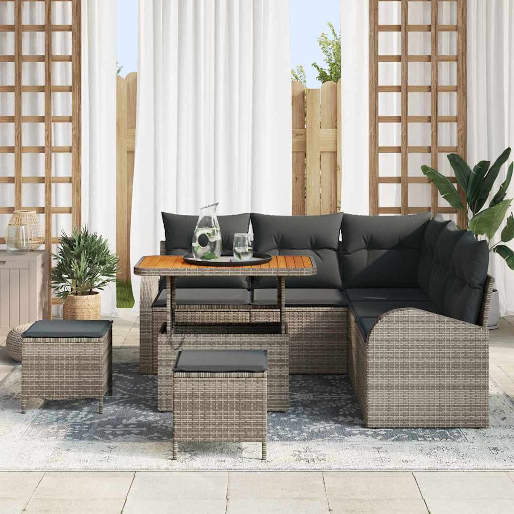 Havesofa Sæt 8 pcs Grå Polyrattan, stål og massivt akacietræ