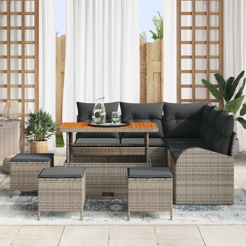 Havesofa Sæt 9 pcs Grå Polyrattan, stål og massivt akacietræ