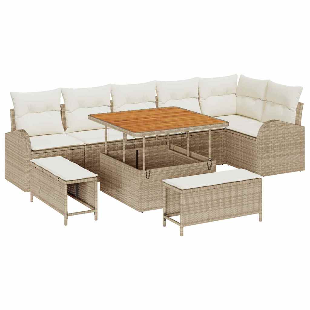 Havesofa Sæt med pude med opbevaring 9 pcs Beige og creme