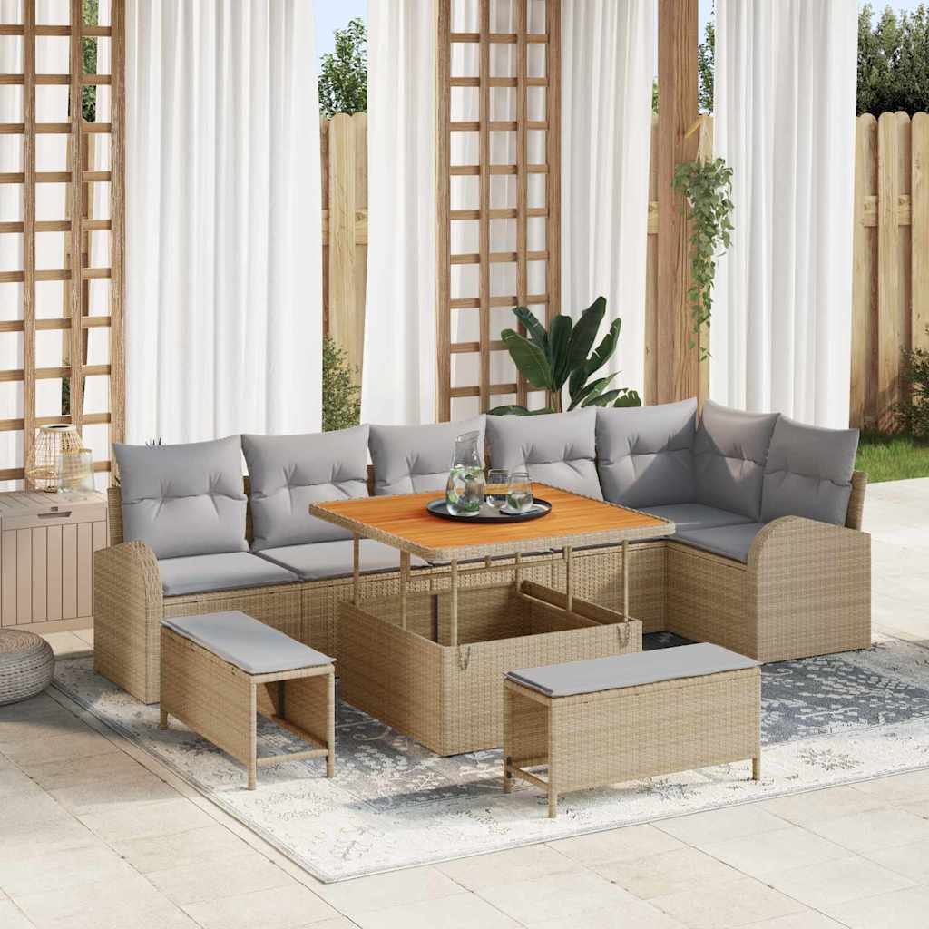 Havesofa Sæt med pude med opbevaring 9 pcs Beige og lys grå