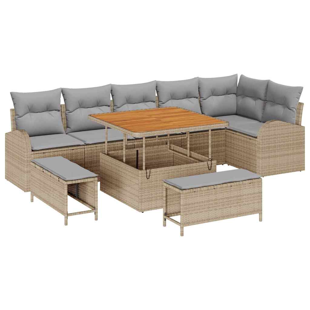 Havesofa Sæt med pude med opbevaring 9 pcs Beige og lys grå