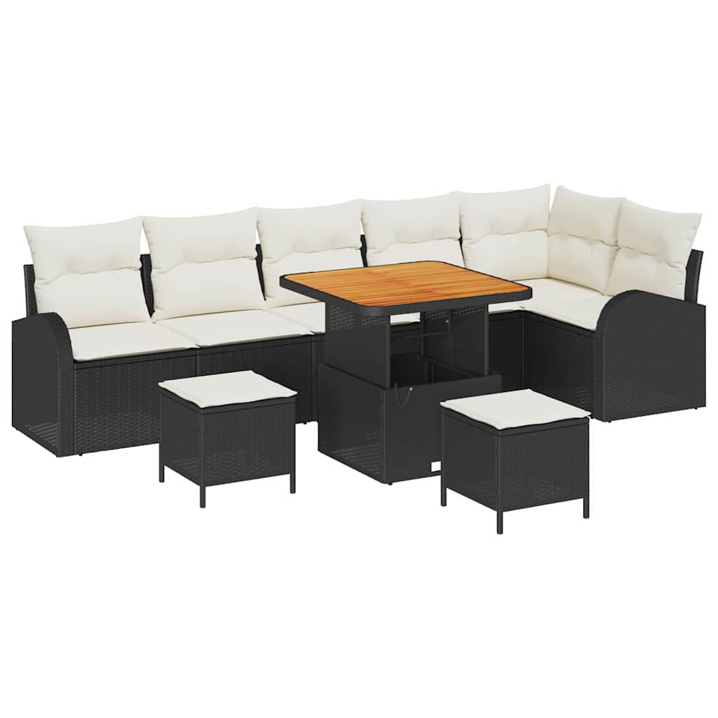 Havesofa Sæt med pude med opbevaring 9 pcs Sort og Cream