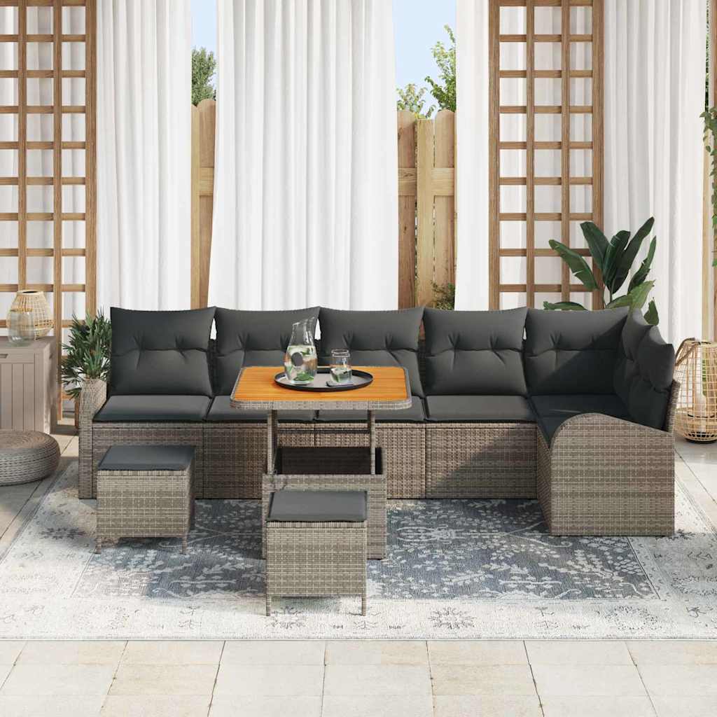 Havesofa Sæt 9 pcs Grå Polyrattan, stål og massivt akacietræ