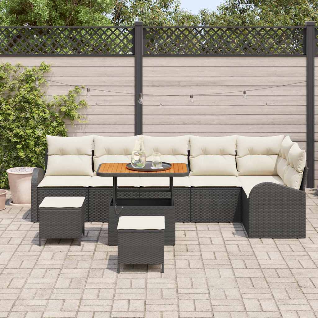 Havesofa Sæt med pude med opbevaring 9 pcs Sort og Cream