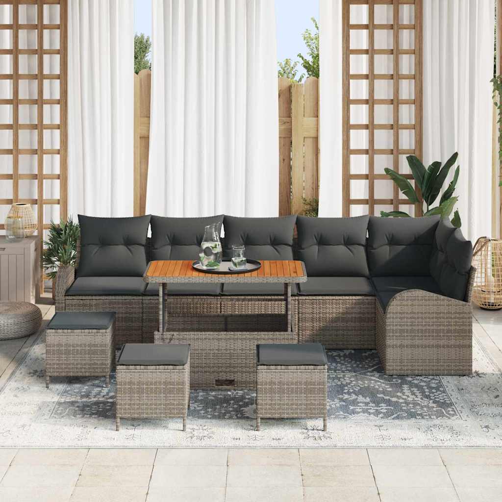 Havesofa Sæt 10 pcs Grå Polyrattan, stål og massivt akacietræ