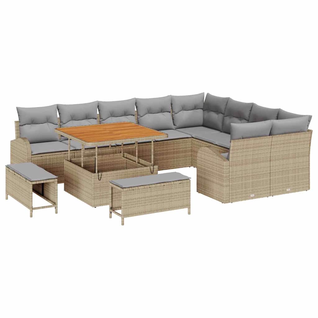 Havesofa Sæt med pude med opbevaring 12 pcs Beige og lys grå