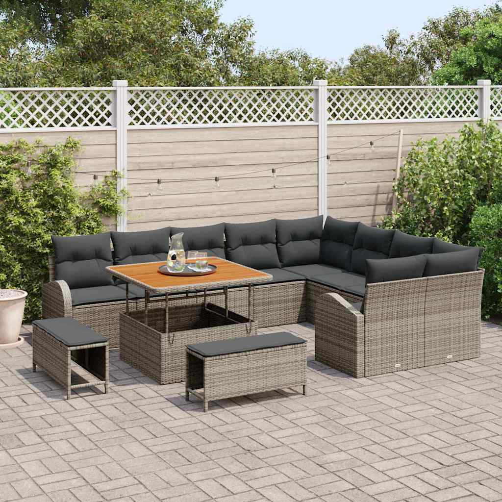 Havesofa Sæt 12 pcs Grå Polyrattan, stål og massivt akacietræ