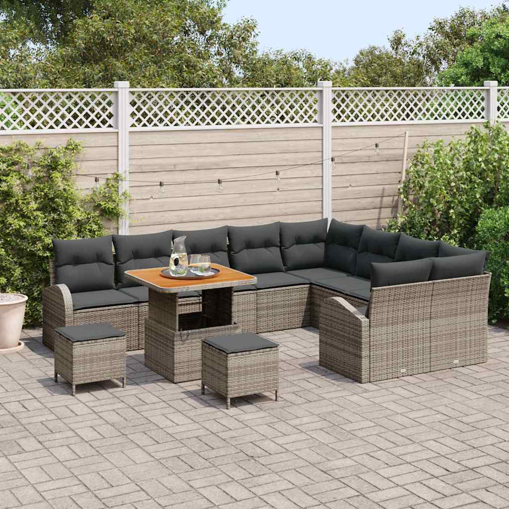 Havesofa Sæt 12 pcs Grå Polyrattan, stål og massivt akacietræ