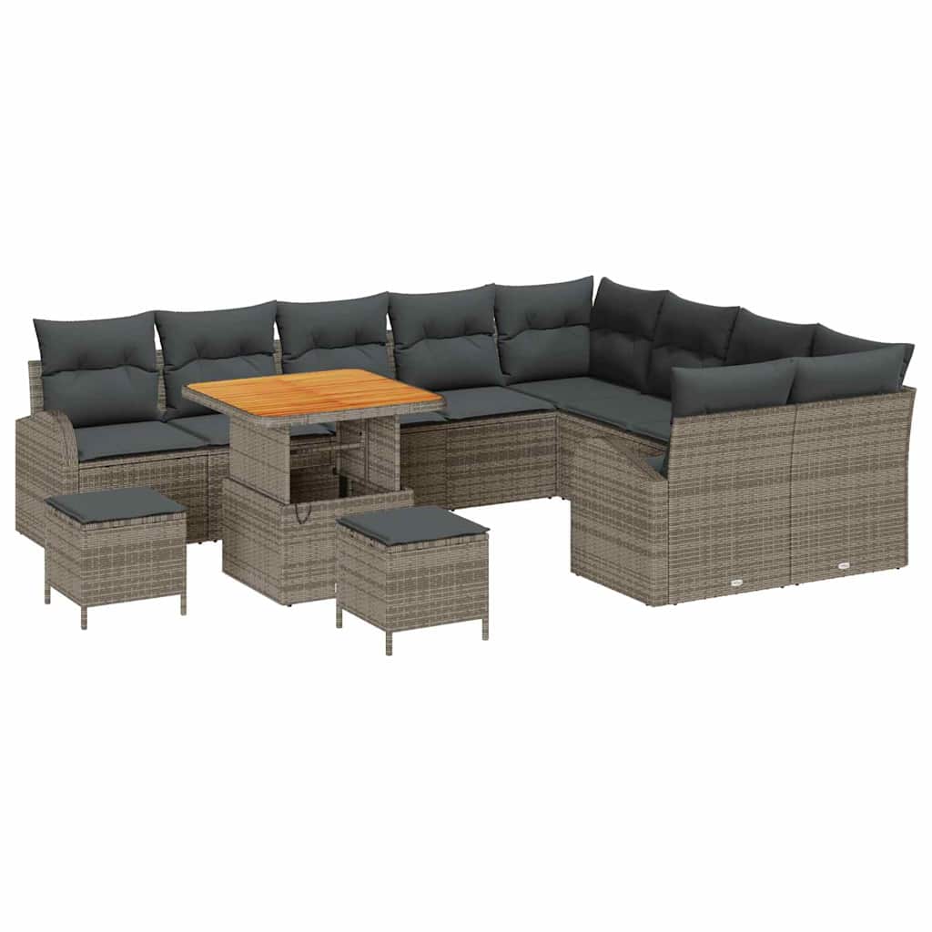 Havesofa Sæt 12 pcs Grå Polyrattan, stål og massivt akacietræ