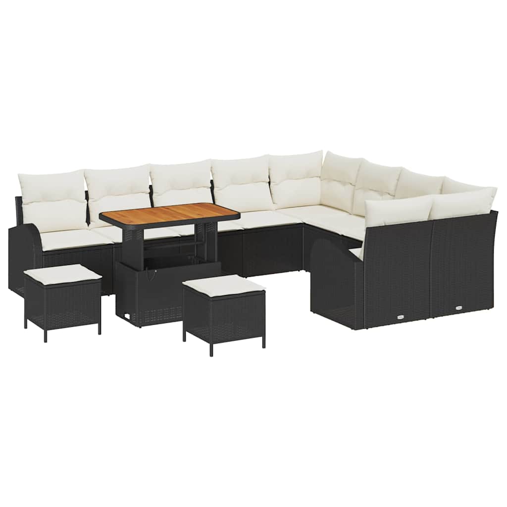 Havesofa Sæt med pude med opbevaring 12 pcs Sort og Cream