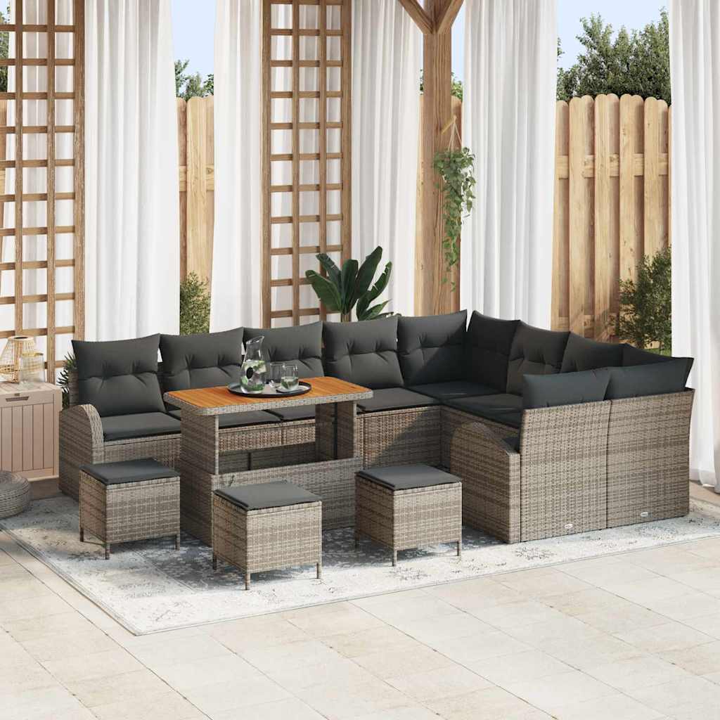 Havesofa Sæt 13 pcs Grå Polyrattan, stål og massivt akacietræ