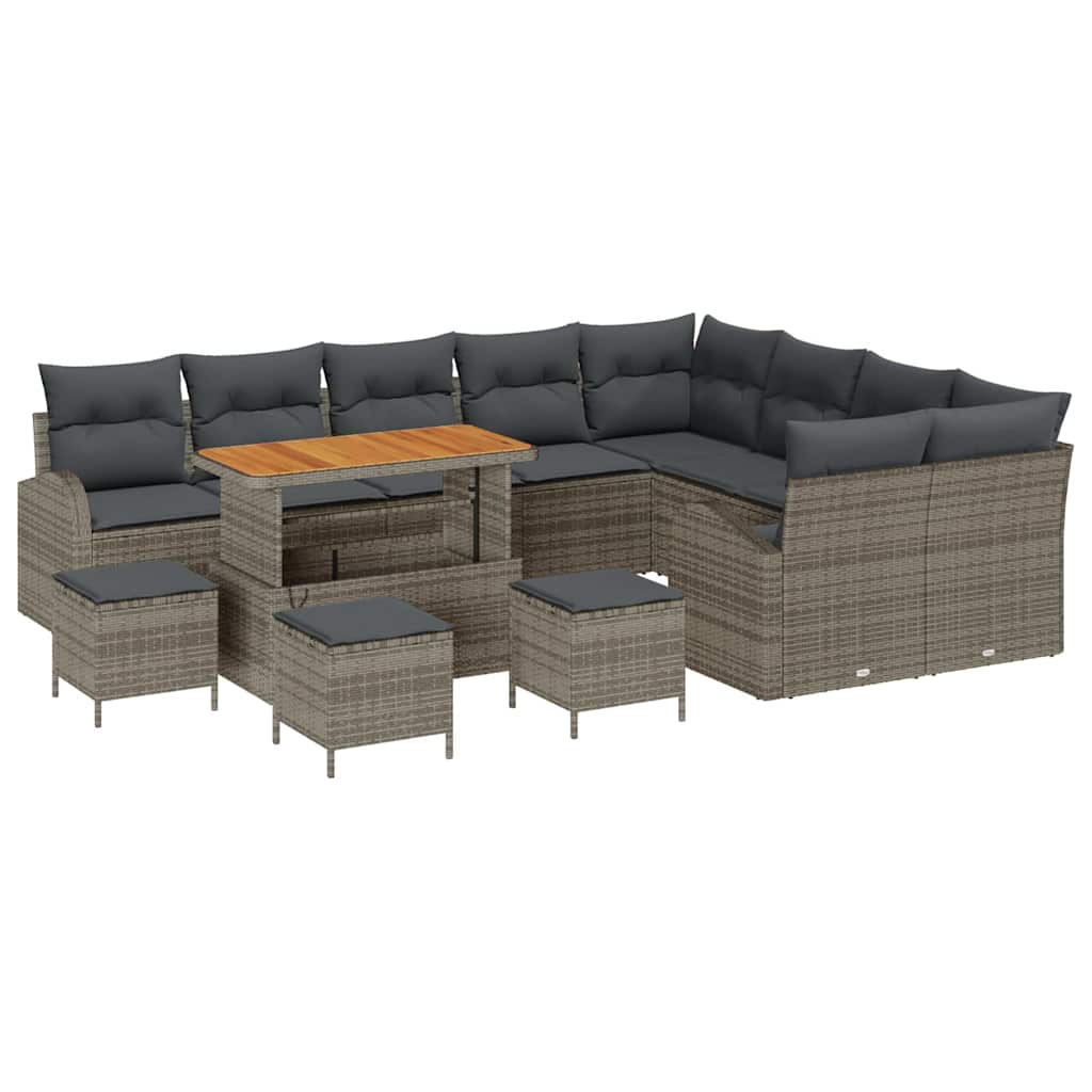 Havesofa Sæt 13 pcs Grå Polyrattan, stål og massivt akacietræ