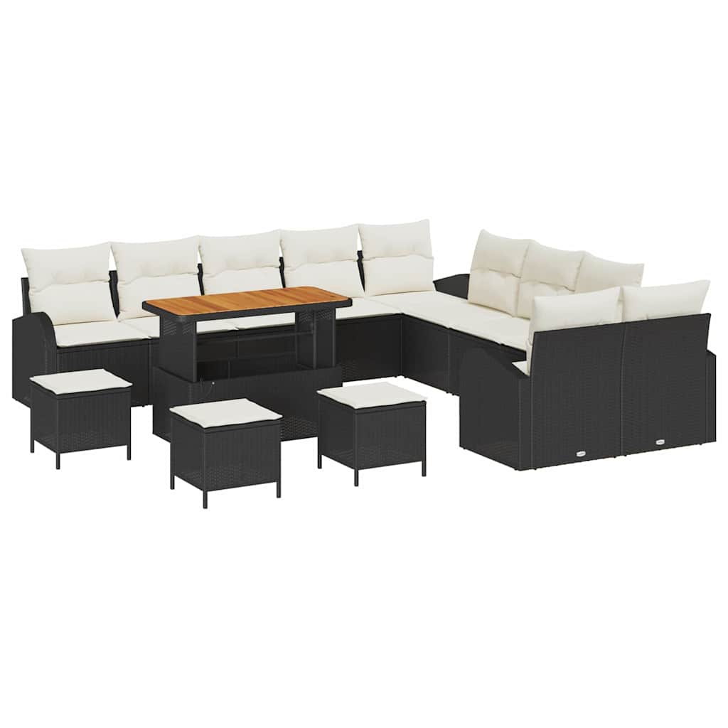 Havesofa Sæt med pude med opbevaring 14 pcs Sort og Cream
