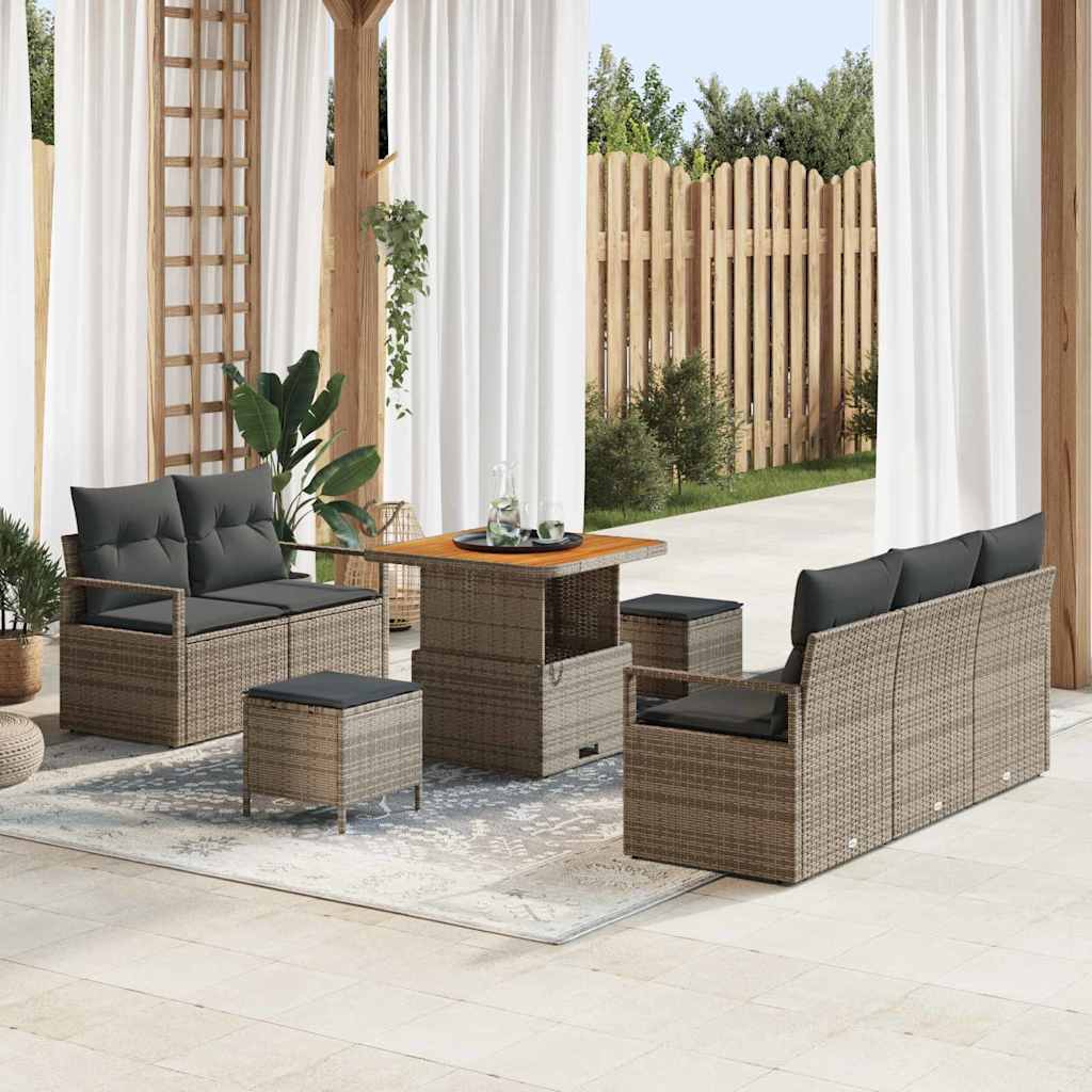 Havesofa Sæt 8 pcs Grå Polyrattan, stål og massivt akacietræ