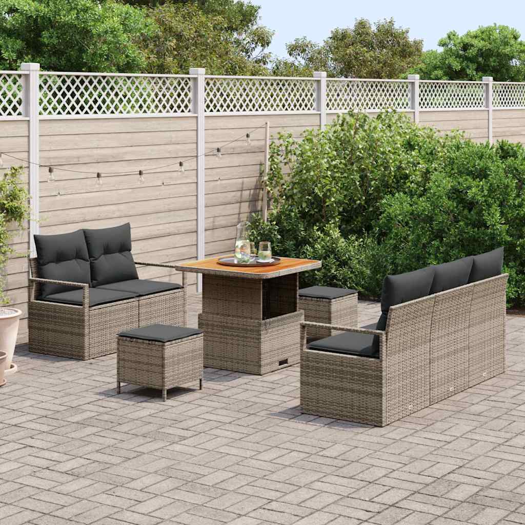 Havesofa Sæt 8 pcs Grå Polyrattan, stål og massivt akacietræ