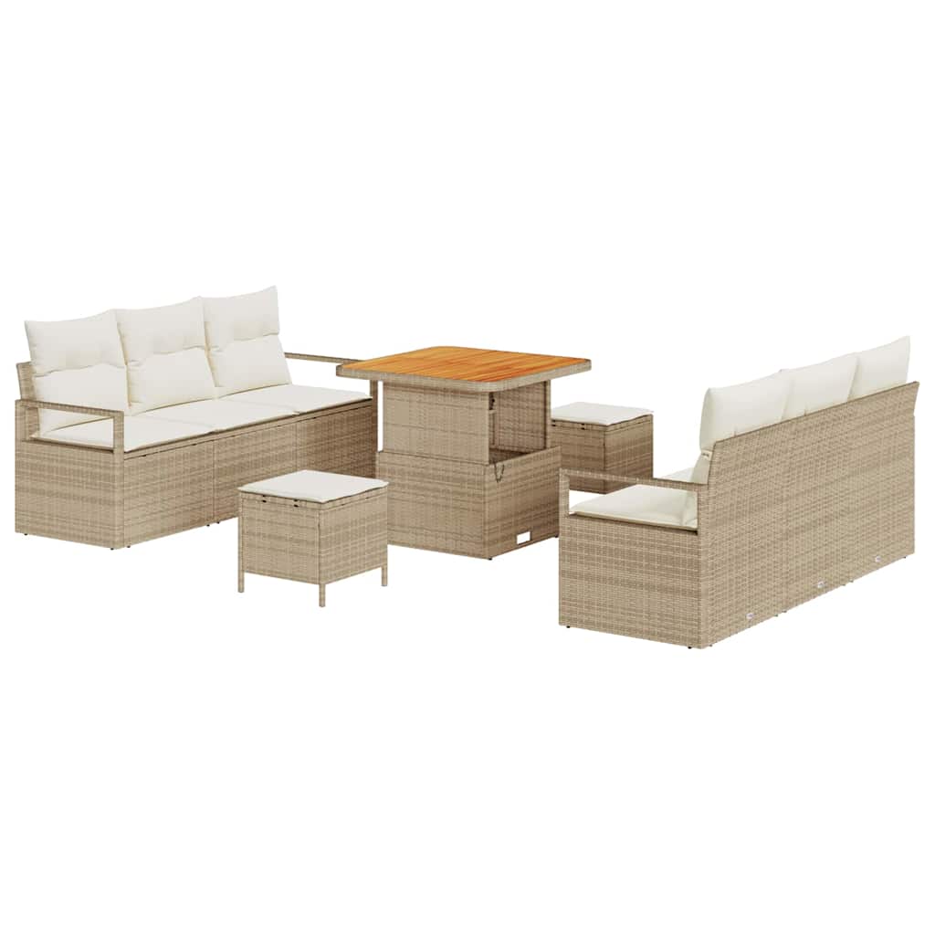 Havesofa Sæt 9 stk. Beige Poly rattan