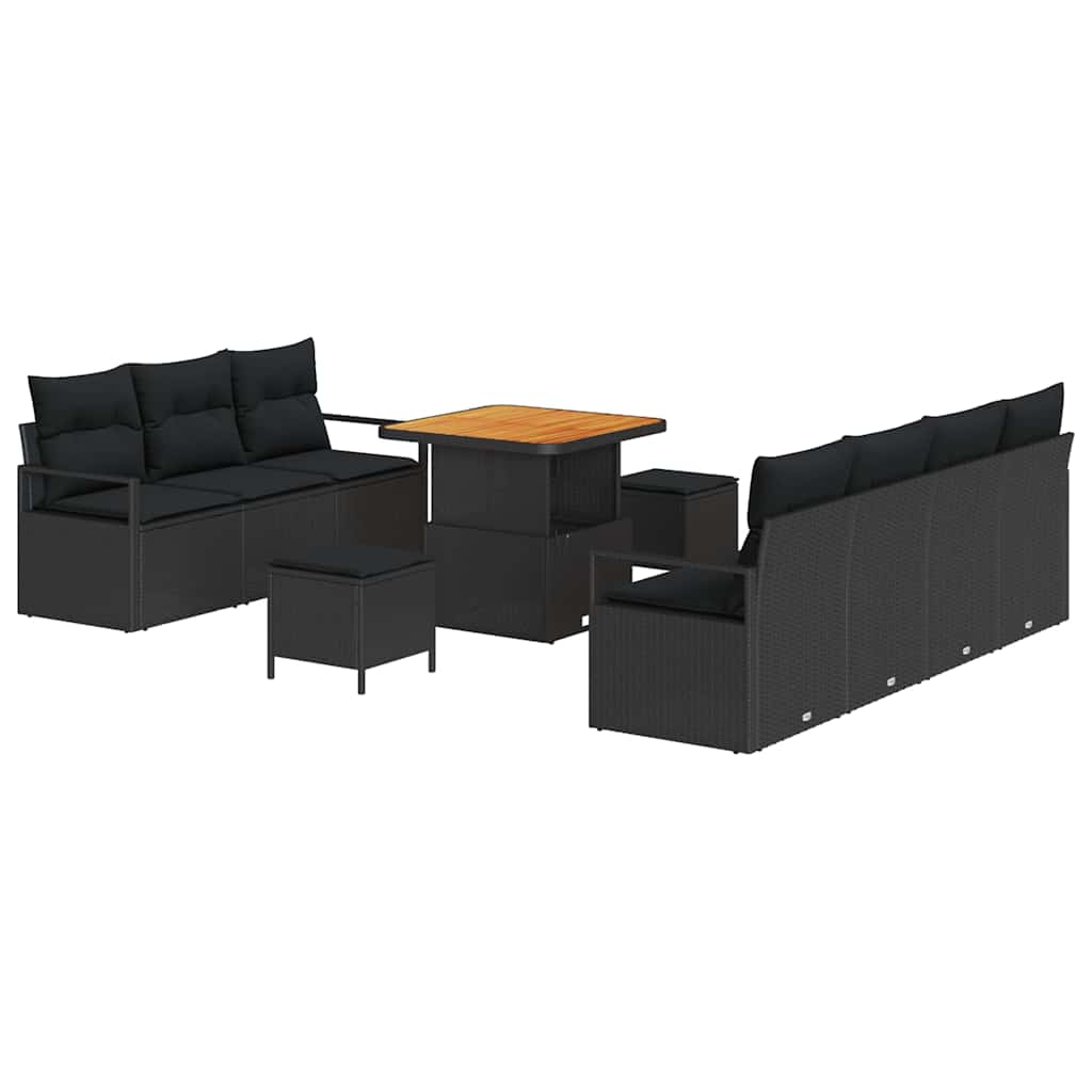 Havesofa Sæt med pude med opbevaring 10 pcs Sort