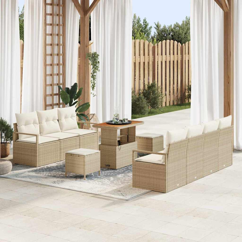 Havesofa Sæt med pude med opbevaring 10 pcs Beige og creme