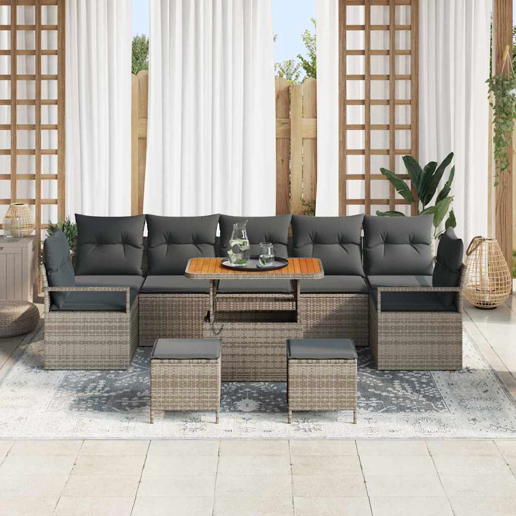 Havesofa Sæt 10 pcs Grå Polyrattan, stål og massivt akacietræ