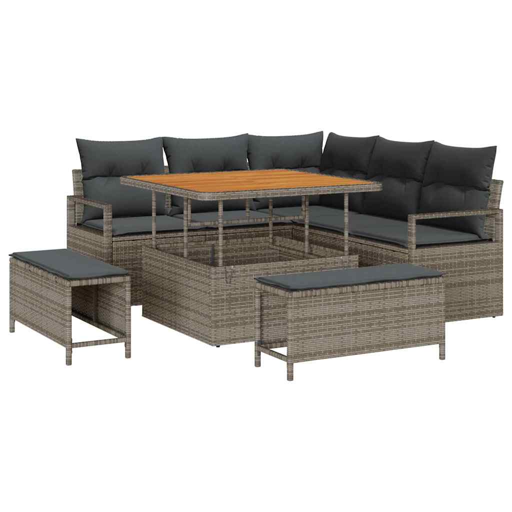 Havesofa Sæt 8 pcs Grå Polyrattan, stål og massivt akacietræ