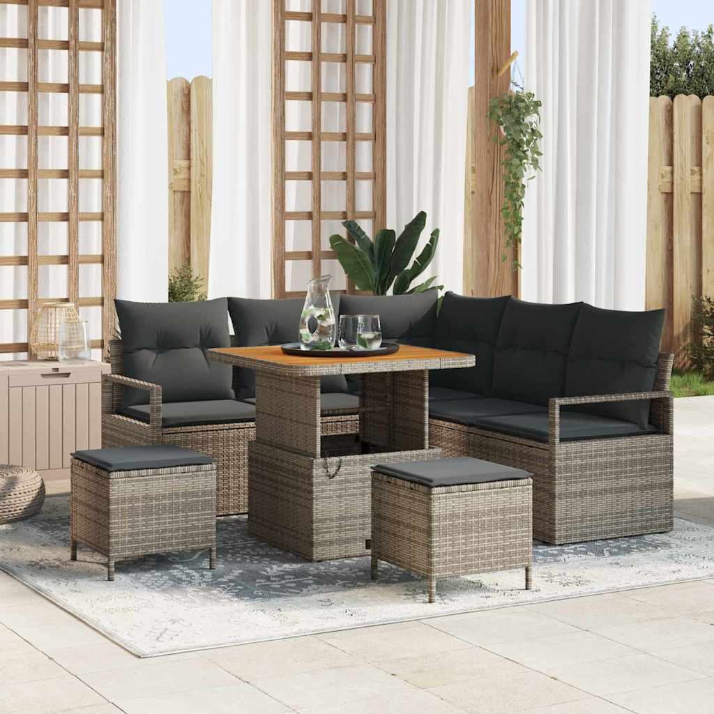 Havesofa Sæt 8 pcs Grå Polyrattan, stål og massivt akacietræ