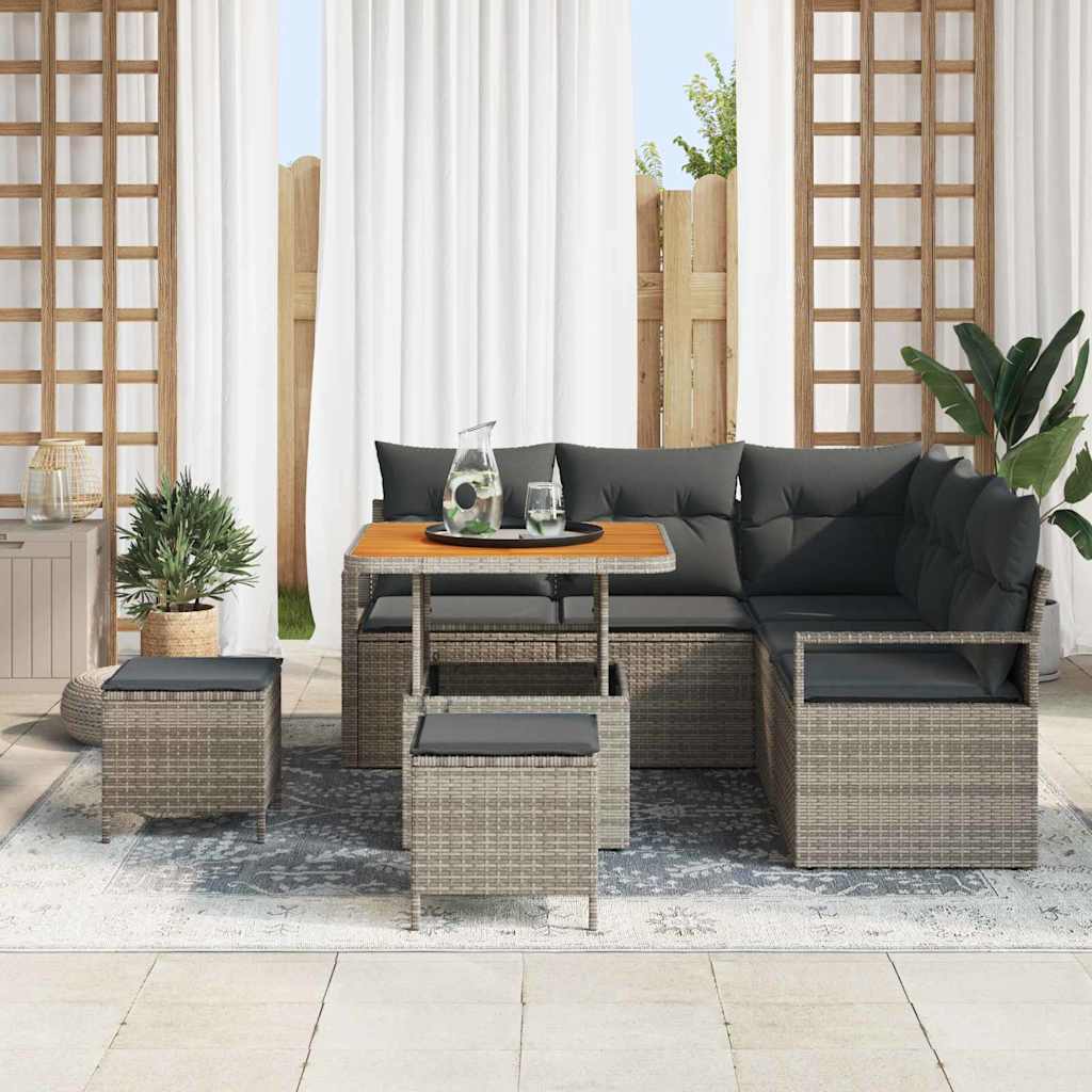 Havesofa Sæt 8 pcs Grå Polyrattan, stål og massivt akacietræ