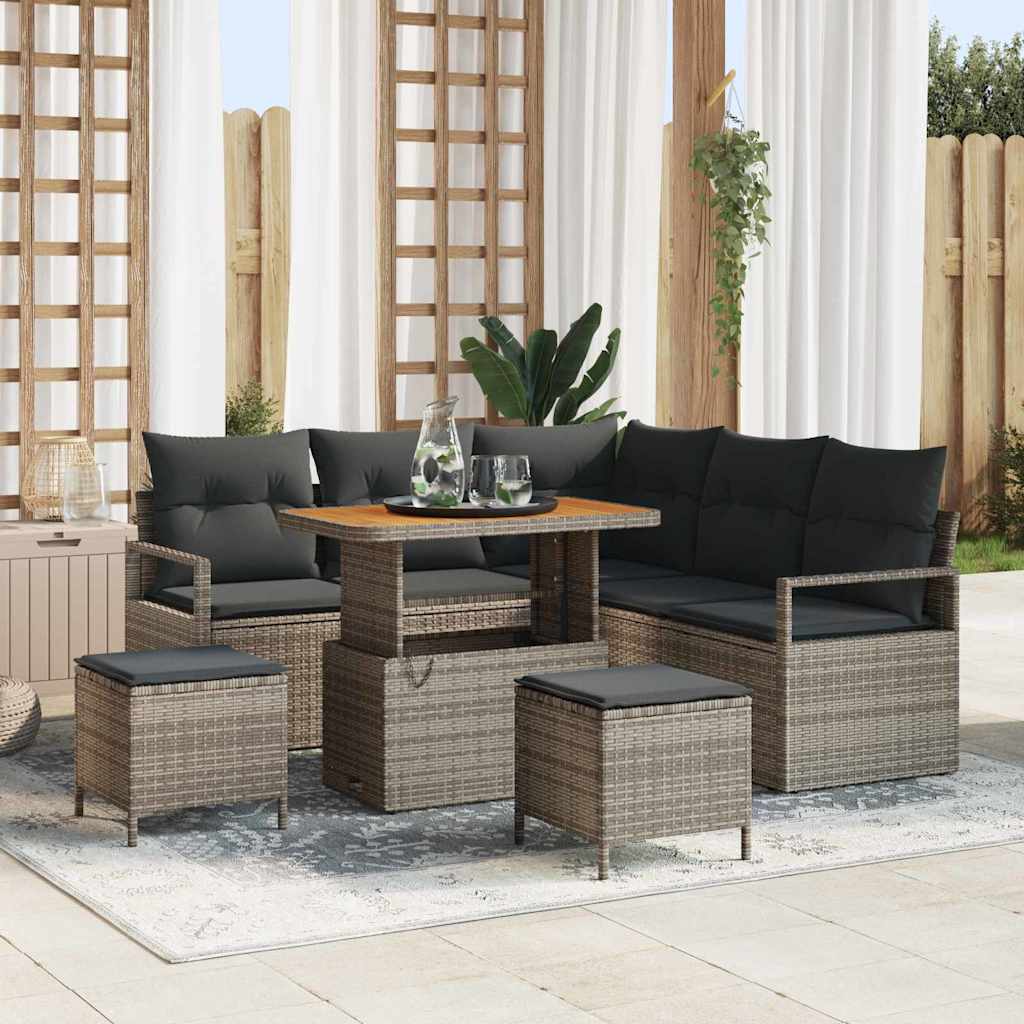 Havesofa Sæt 8 pcs Grå Polyrattan, stål og massivt akacietræ
