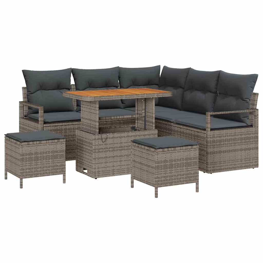Havesofa Sæt 8 pcs Grå Polyrattan, stål og massivt akacietræ