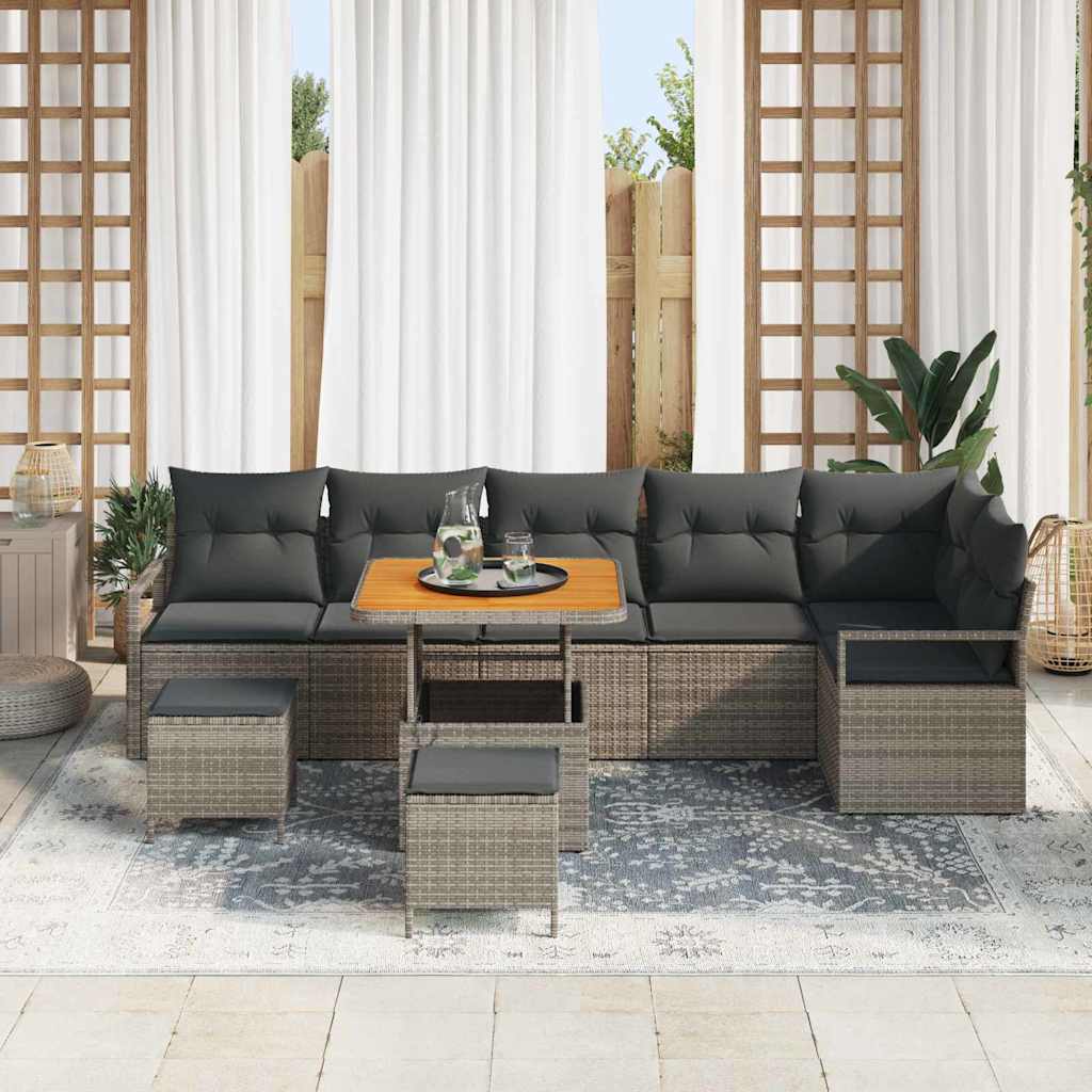 Havesofa Sæt 9 pcs Grå Polyrattan, stål og massivt akacietræ