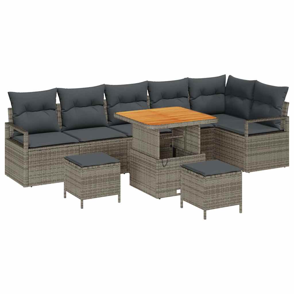 Havesofa Sæt 9 pcs Grå Polyrattan, stål og massivt akacietræ