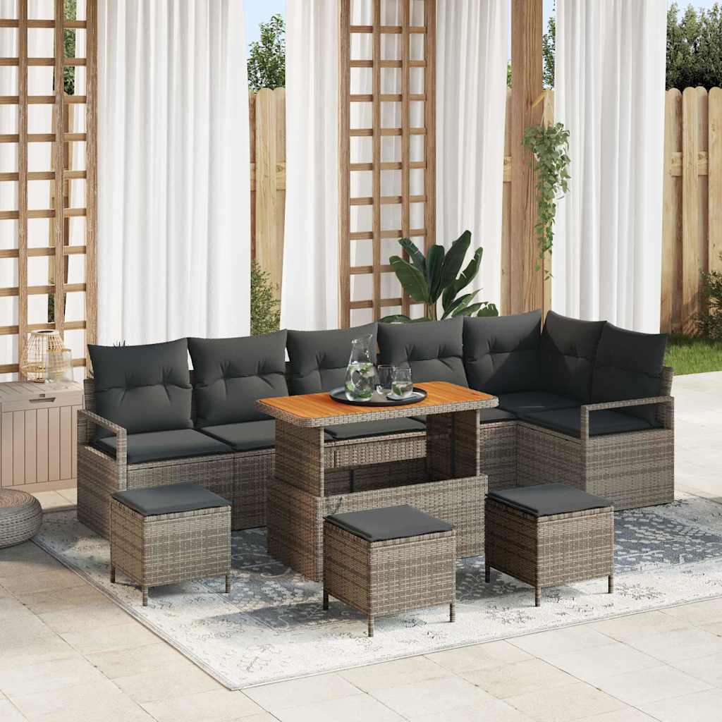 Havesofa Sæt 10 pcs Grå Polyrattan, stål og massivt akacietræ