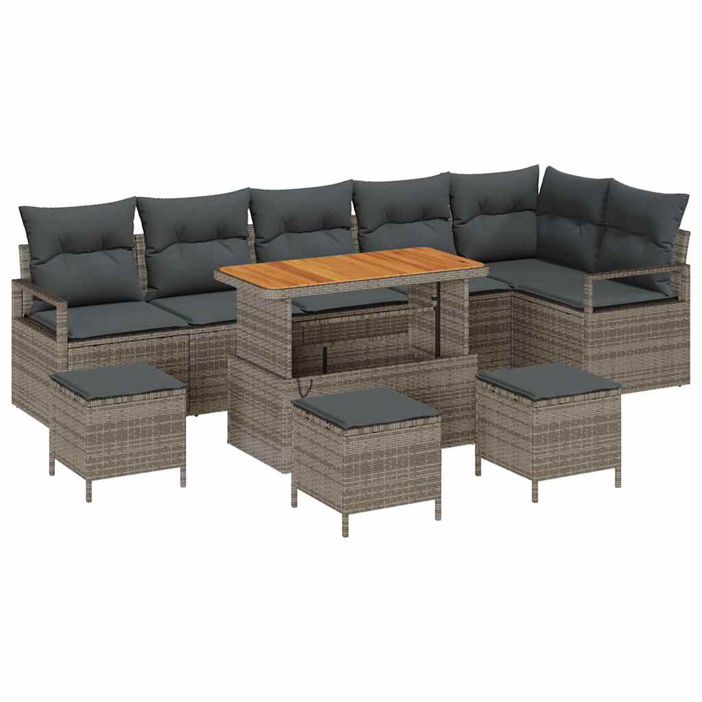 Havesofa Sæt 10 pcs Grå Polyrattan, stål og massivt akacietræ