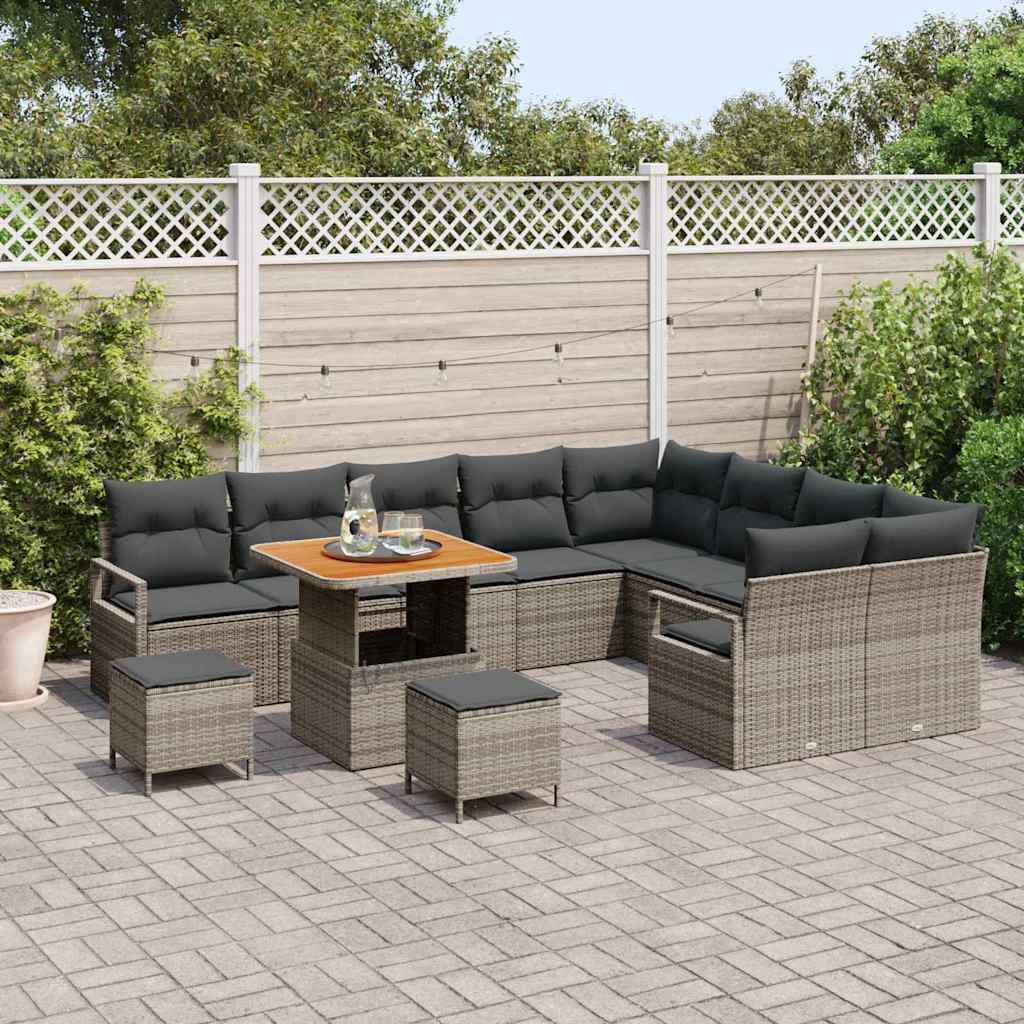 Havesofa Sæt 12 pcs Grå Polyrattan, stål og massivt akacietræ