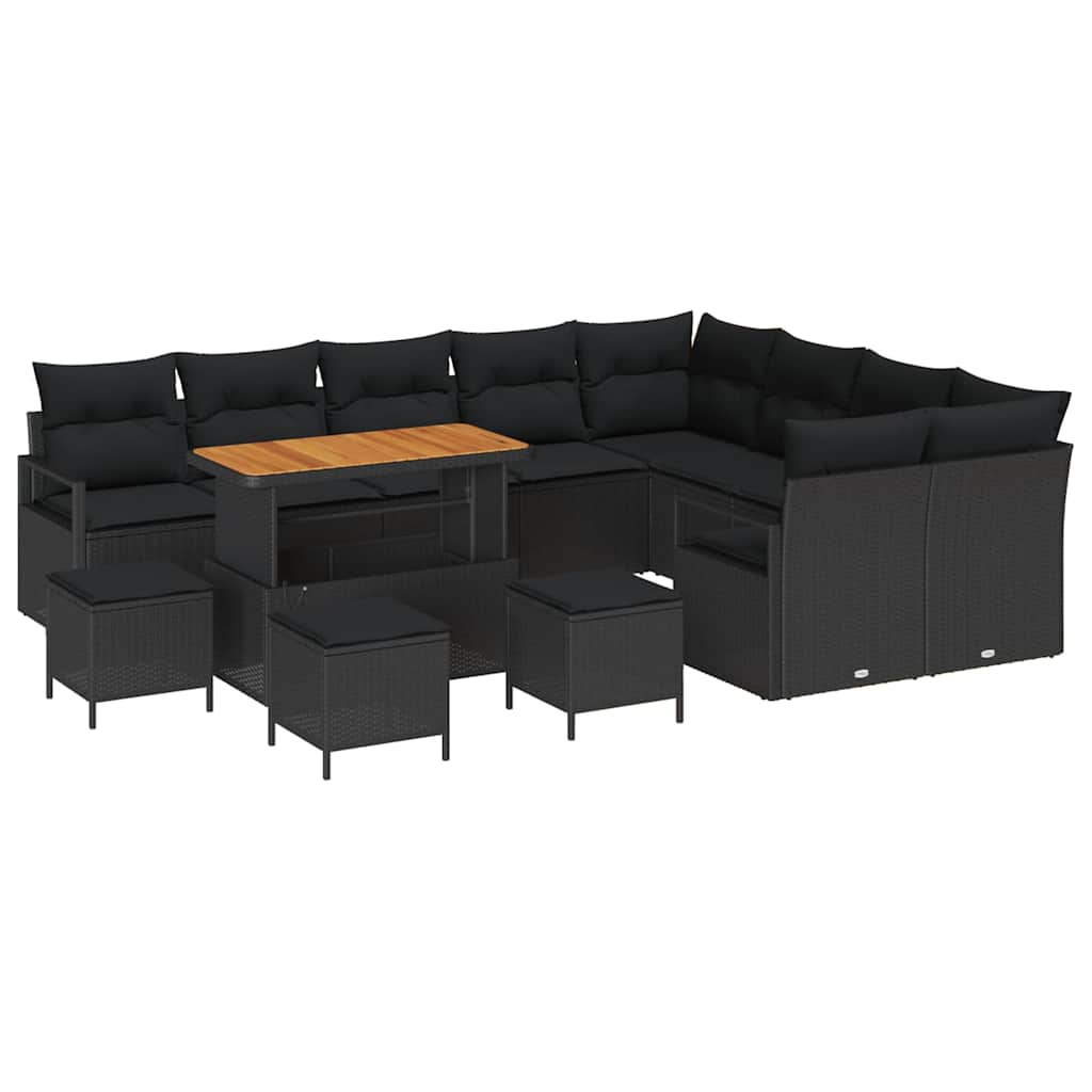 Havesofa Sæt 13 pcs Sort Polyrattan, stål og massivt akacietræ