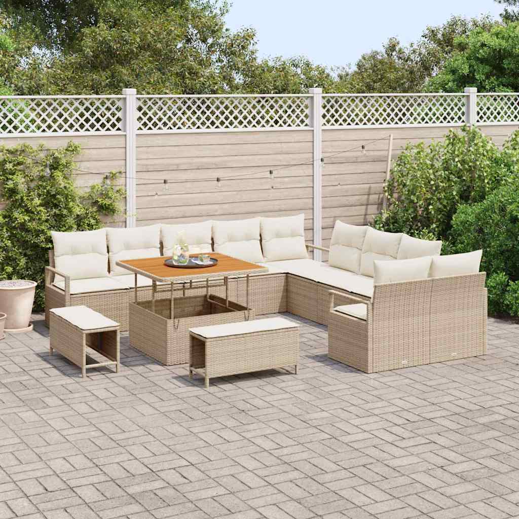 Havesofa Sæt med pude med opbevaring 13 pcs Beige og creme