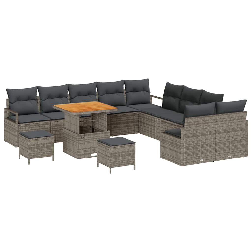Havesofa Sæt 13 pcs Grå Polyrattan, stål og massivt akacietræ
