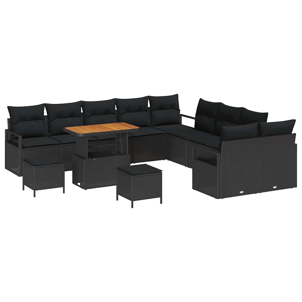 Havesofa Sæt 13 pcs Sort Polyrattan, stål og massivt akacietræ