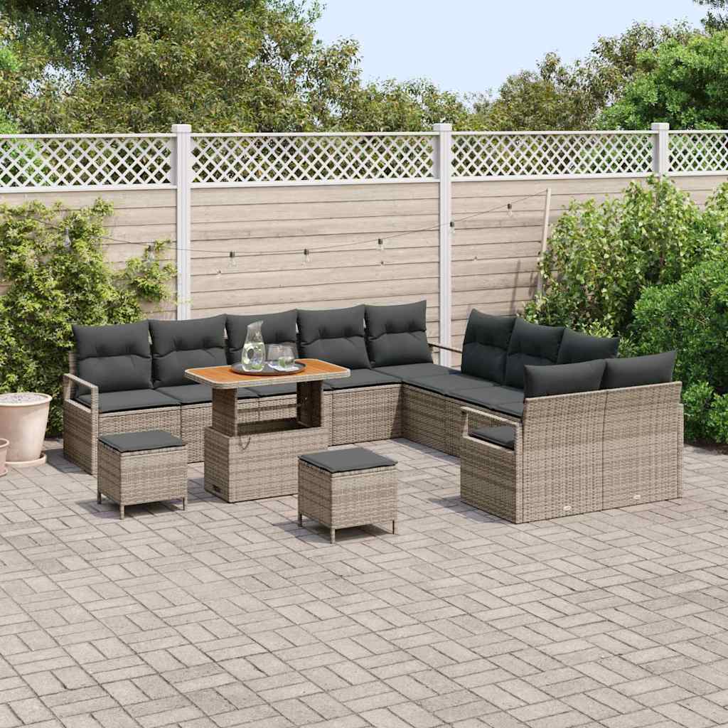 Havesofa Sæt 13 pcs Grå Polyrattan, stål og massivt akacietræ