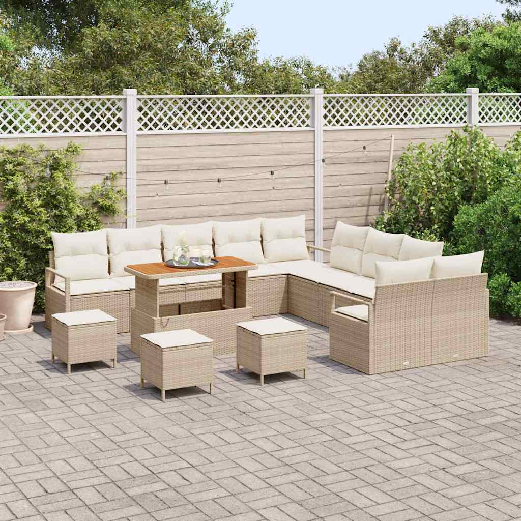 Havesofa Sæt med pude med opbevaring 14 pcs Beige og creme