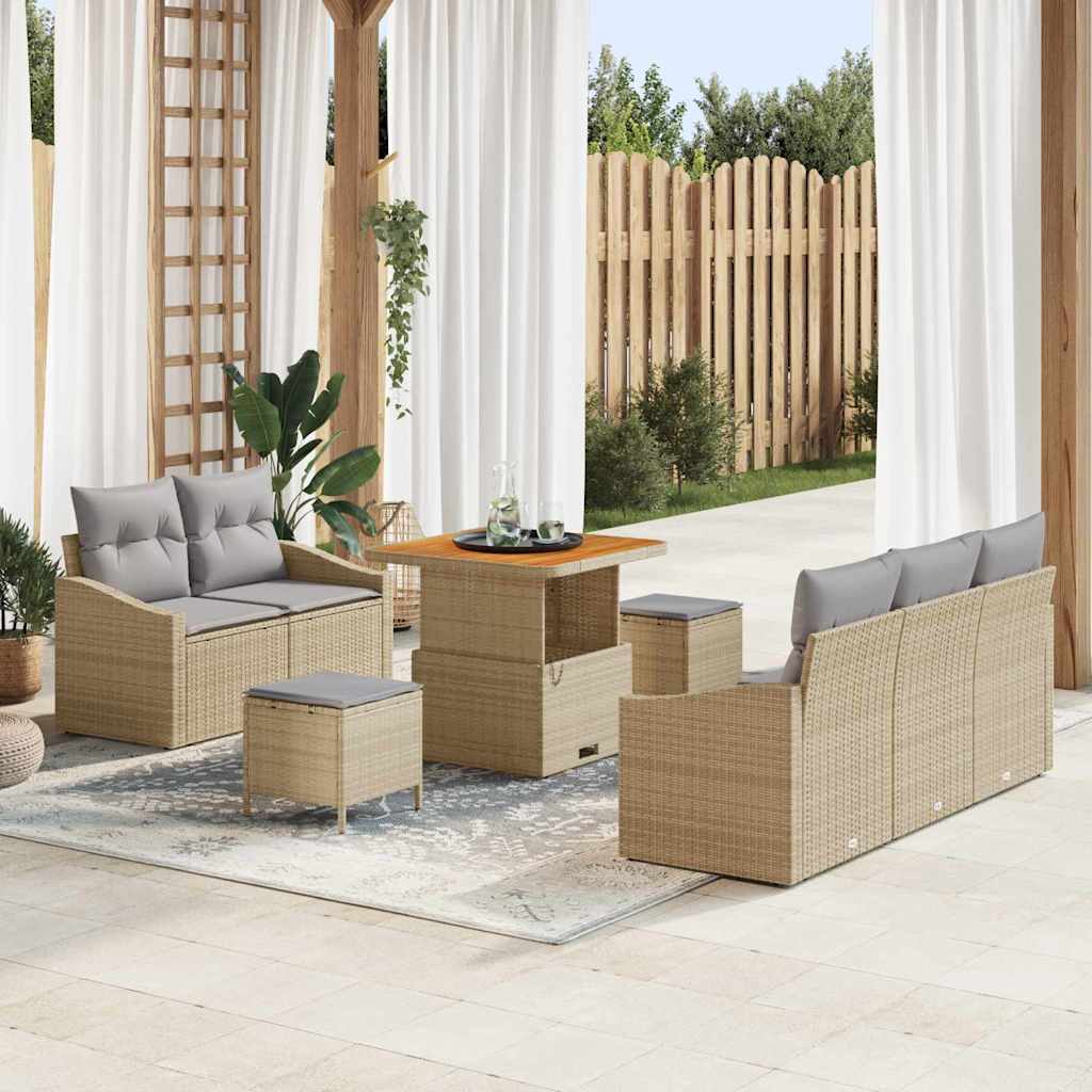 Havesofa Sæt med pude med opbevaring 8 pcs Beige og lys grå