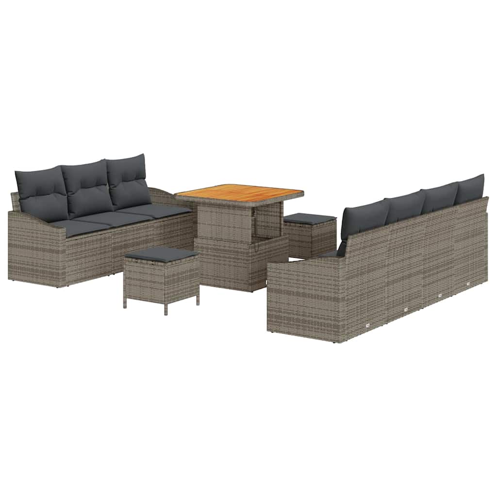 Havesofa Sæt 10 pcs Grå Polyrattan, stål og massivt akacietræ