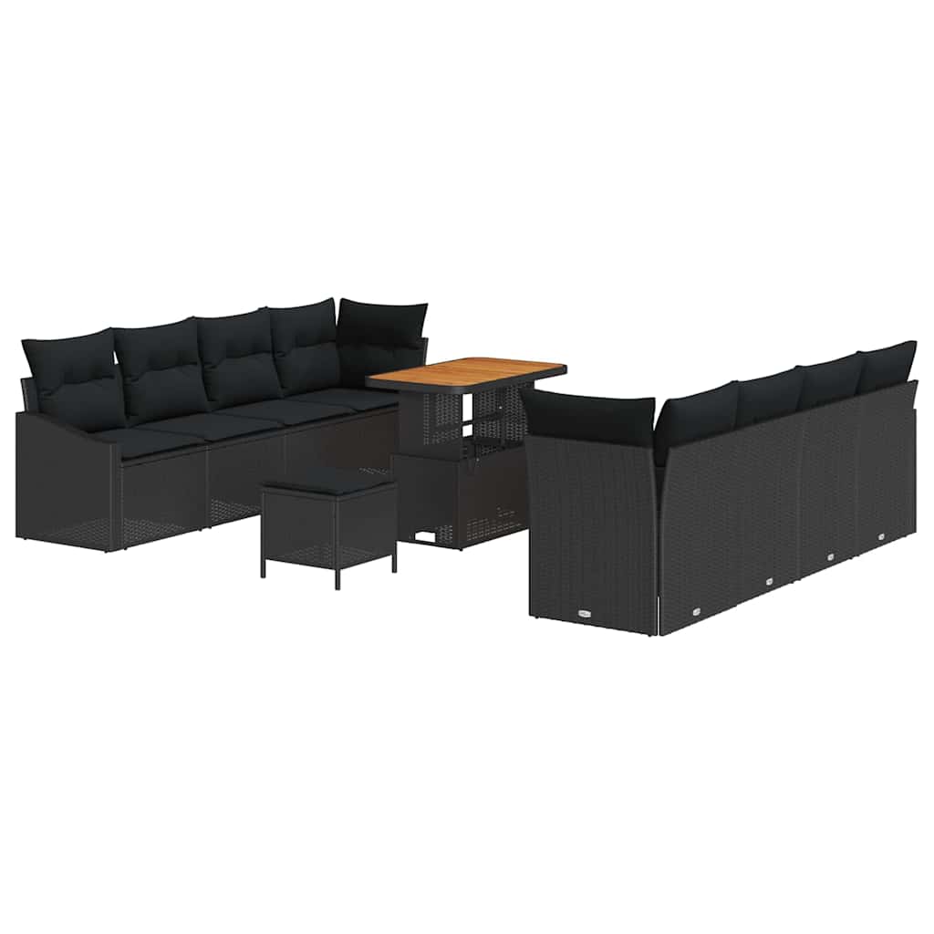 Havesofa Sæt 11 pcs Sort Polyrattan, stål og massivt akacietræ