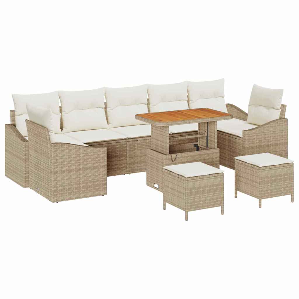 Havesofa Sæt med pude med opbevaring 10 pcs Beige Poly rattan